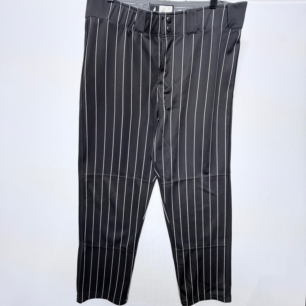 BSN Sports Mens XL Black White Pinstripe Baseball Pants Horse Mascot Embroidery